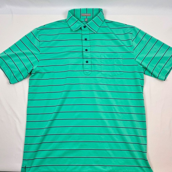 Peter Millar Mens Green Striped Summer Comfort Performance Golf Polo Size M - Picture 1 of 10